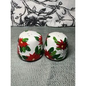 Poinsettia White Salt and Pepper Shakers Christmas Decor Plugs Included
